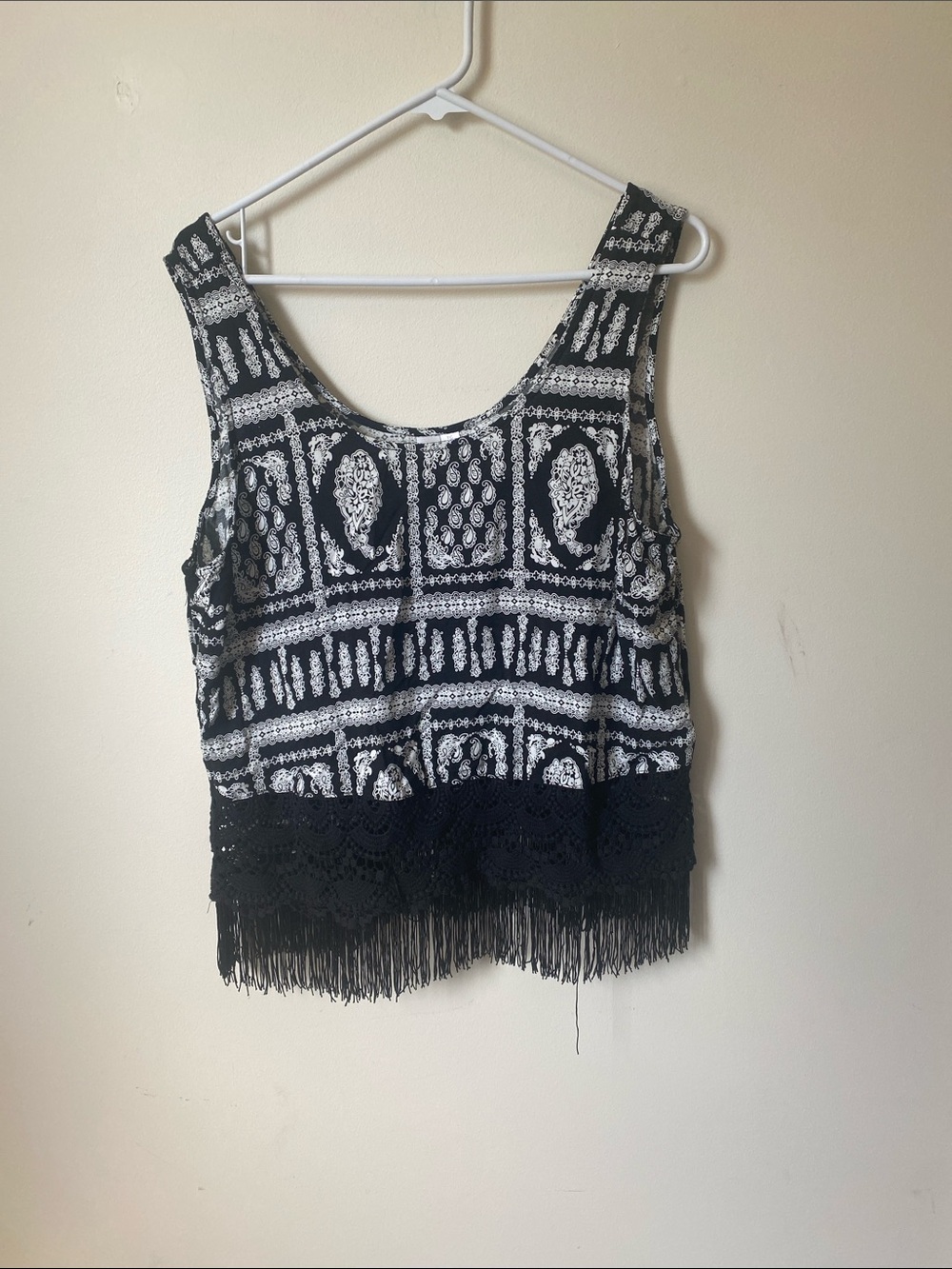 Boho Black & White Fringe Tank Top